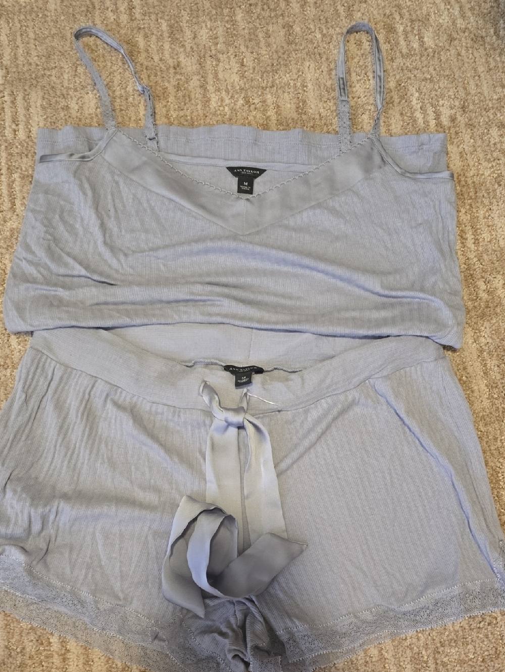 Ann Taylor Ribbed Lace-Trim Cami & Shorts Lounge Set